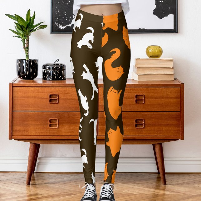 Personalized Photo White Orange Cat Pattern Leggings (Creator Uploaded)