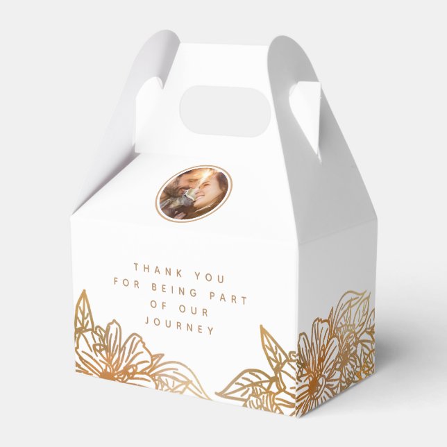 Personalized Photo White Rose Gold Wedding Floral Favor Box (Back Side)