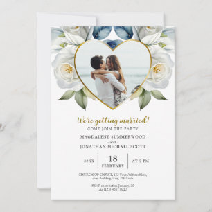 Personalized Photo White Roses & Heart Frame Invitation