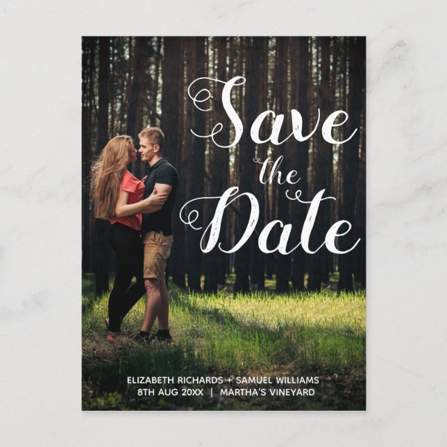 Personalized Photo White Script Overlay Wedding Postcard (Front)