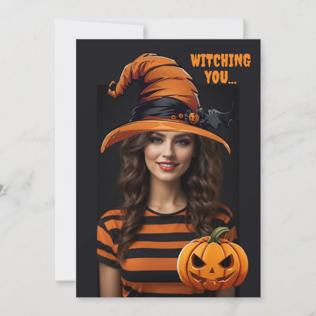 Personalized photo with a Halloween witch hat Invitation (Front)