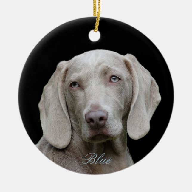 Personalized Photo with Blue Eyed Weimaraner Ceramic Ornament (Front)