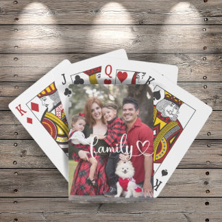 Personalized Photo with Family Script Overlay Playing Cards