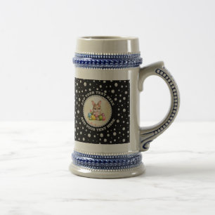 Personalized Photo with Pearls Circle on Black Beer Stein