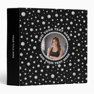Personalized Photo with Pearls Circle on Black Binder