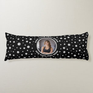 Personalized Photo with Pearls Circle on Black Body Pillow