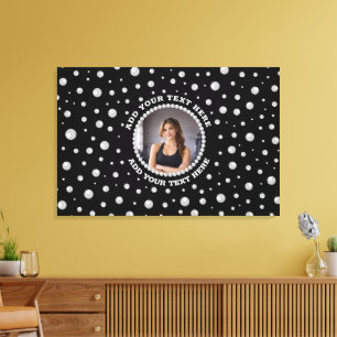 Personalized Photo with Pearls Circle on Black Canvas Print