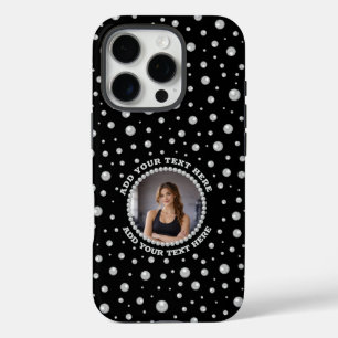 Personalized Photo with Pearls Circle on Black iPhone 16 Pro Case