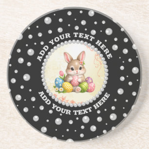 Personalized Photo with Pearls Circle on Black Coaster