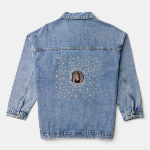 Personalized Photo with Pearls Circle on Black Denim Jacket
