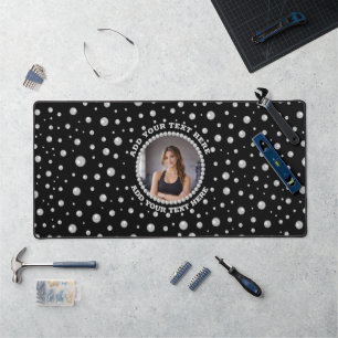 Personalized Photo with Pearls Circle on Black Desk Mat