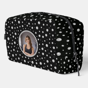 Personalized Photo with Pearls Circle on Black Dopp Kit