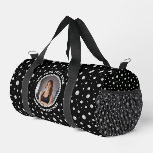 Personalized Photo with Pearls Circle on Black Duffle Bag