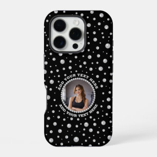 Personalized Photo with Pearls Circle on Black iPhone 16 Pro Case