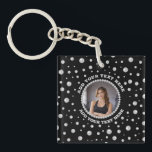 Personalized Photo with Pearls Circle on Black Keychain<br><div class="desc">A personalized photo design with Pearls Circle on a black background sprinkled with pearls. Perfect for gifts,  accessories,  and elegant everyday items.
You must know that you get a photo!</div>