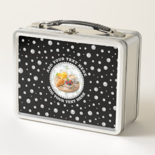 Personalized Photo with Pearls Circle on Black Metal Lunch Box