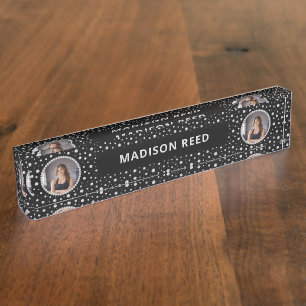 Personalized Photo with Pearls Circle on Black Nameplate