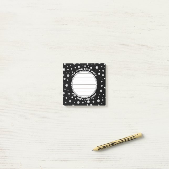 Personalized Photo with Pearls Circle on Black Post-it Notes (On Desk)