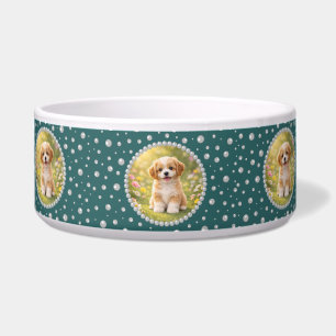 Personalized Photo with Pearls Circle on Teal
