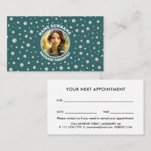 Personalized Photo with Pearls Circle on Teal Appointment Card