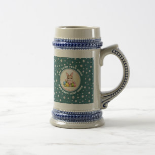 Personalized Photo with Pearls Circle on Teal Beer Stein