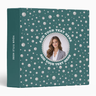 Personalized Photo with Pearls Circle on Teal Binder
