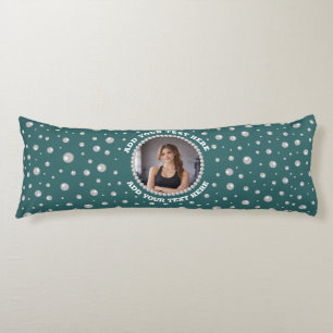 Personalized Photo with Pearls Circle on Teal Body Pillow