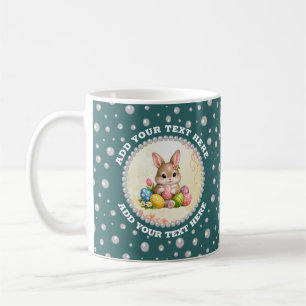 Personalized Photo with Pearls Circle on Teal Coffee Mug