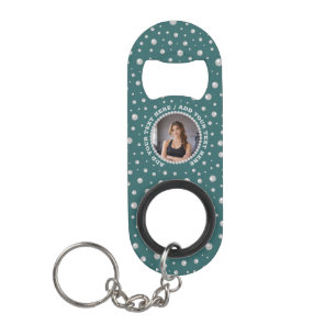Personalized Photo with Pearls Circle on Teal Keychain Bottle Opener