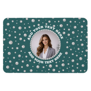 Personalized Photo with Pearls Circle on Teal Magnet