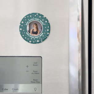 Personalized Photo with Pearls Circle on Teal Magnet