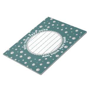 Personalized Photo with Pearls Circle on Teal Notepad