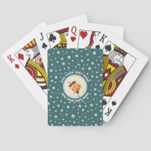 Personalized Photo with Pearls Circle on Teal Playing Cards