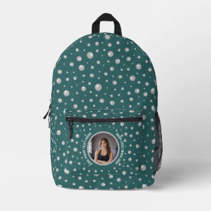 Personalized Photo with Pearls Circle on Teal Printed Backpack