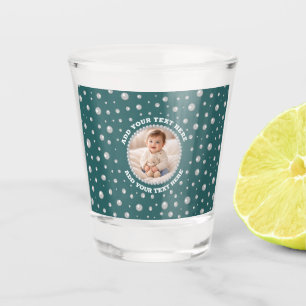 Personalized Photo with Pearls Circle on Teal Shot Glass