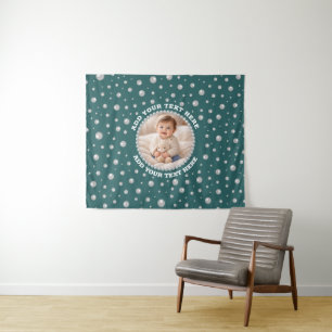 Personalized Photo with Pearls Circle on Teal Tapestry