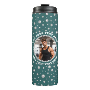 Personalized Photo with Pearls Circle on Teal Thermal Tumbler