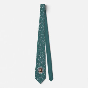 Personalized Photo with Pearls Circle on Teal Tie