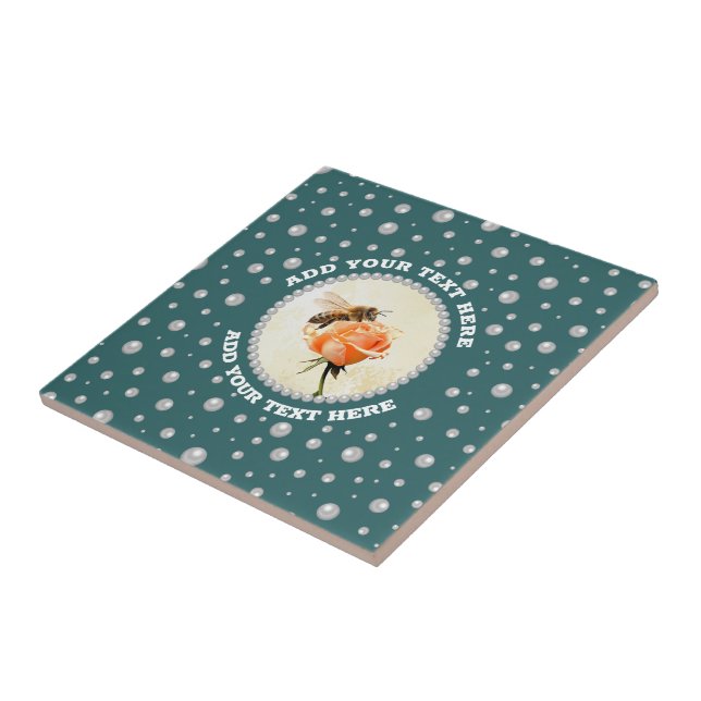 Personalized Photo with Pearls Circle on Teal Tile (Side)