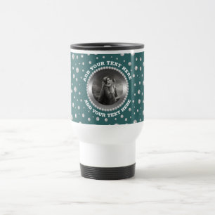 Personalized Photo with Pearls Circle on Teal Travel Mug
