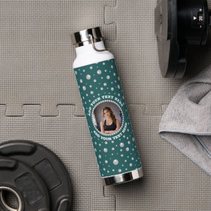 Personalized Photo with Pearls Circle on Teal Water Bottle