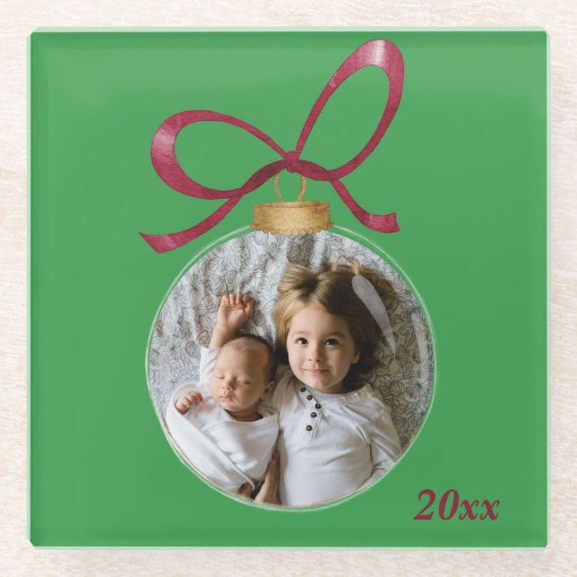 Personalized Photo with Year Custom Keepsake Glass Coaster (Front)