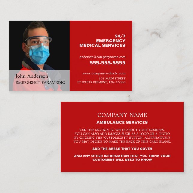 Personalized Photograph, EMT, Paramedic Business Card (Front/Back)