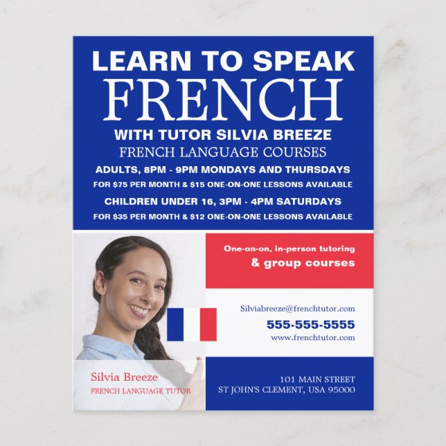 Personalized Photograph, French Language Course Flyer (Front)