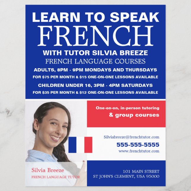 Personalized Photograph, French Language Course Flyer (Front)