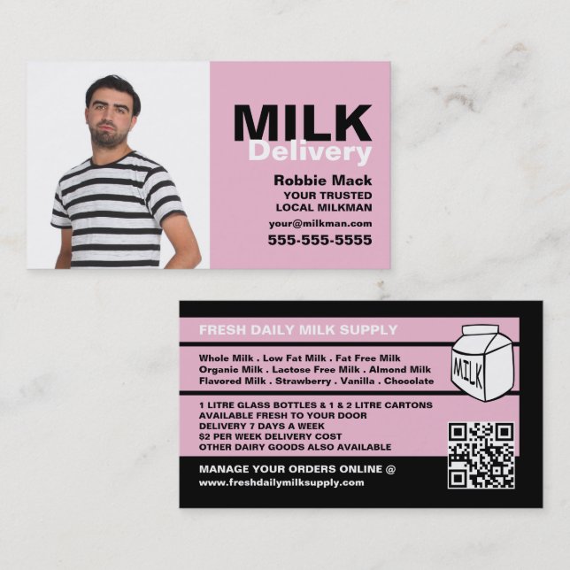 Personalized Photograph, Milkman/Woman Delivery Business Card (Front/Back)