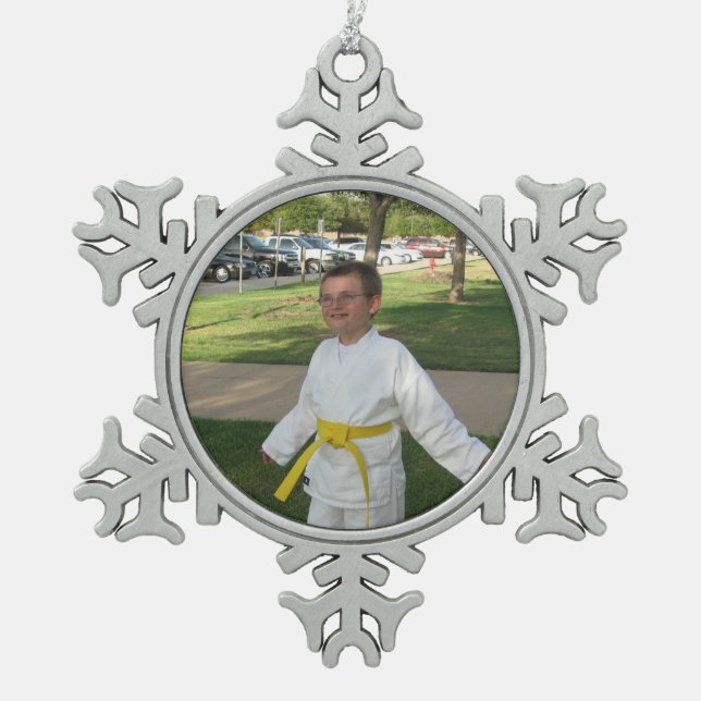 Personalized Photograph Pewter Snowflake Ornament (Front)