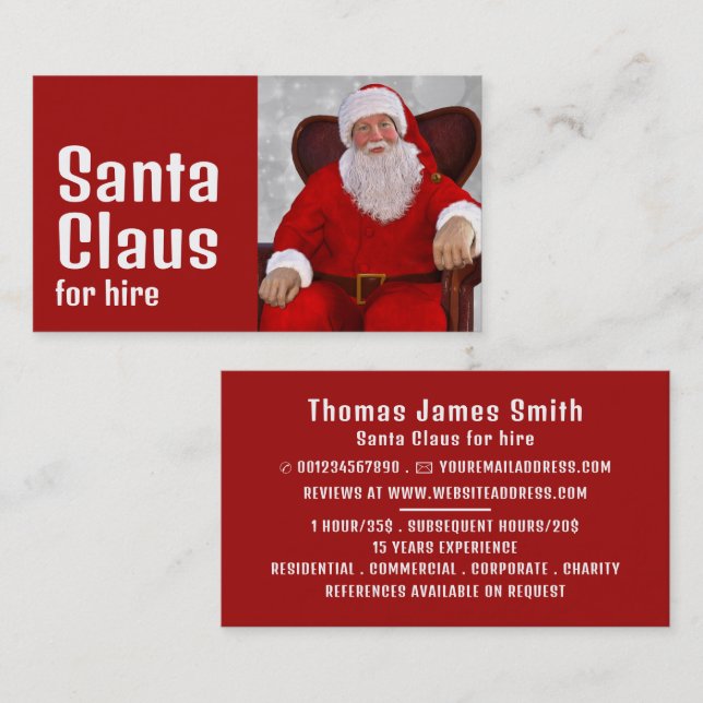Personalized Photograph, Santa Claus Entertainer Business Card (Front/Back)