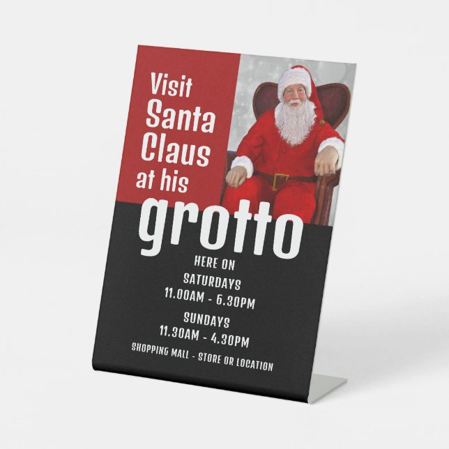 Personalized Photograph, Santa Claus Visitor Hours Pedestal Sign (Front)