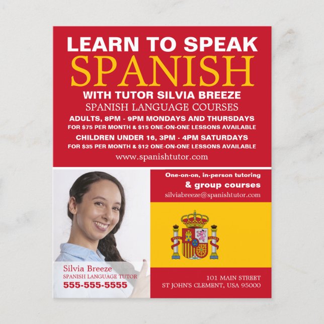 Personalized Photograph, Spanish Language Course Flyer (Front)